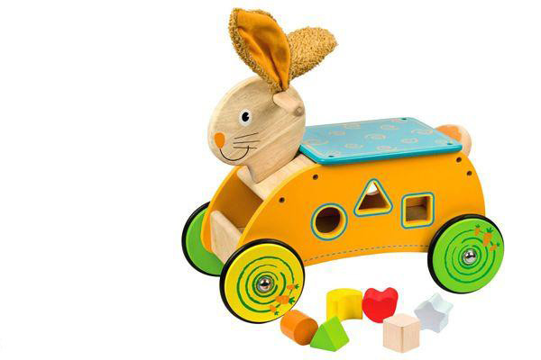 Konijn loopwagen van Bigjigs.