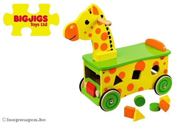 Houten loopwagen giraf van Bigjigs