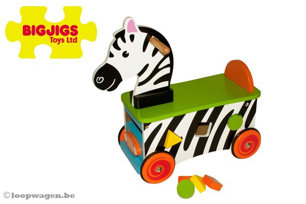 Zebra loopwagen van Bigjigs.