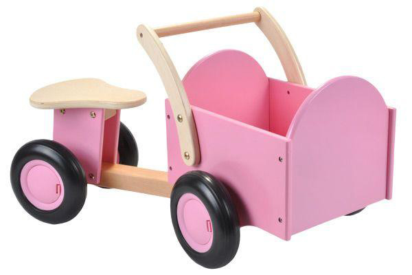 Houten bakfiets roze van New Classic Toys.