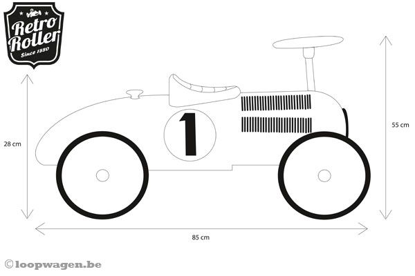Het formaat van de Retro Roller loopauto.