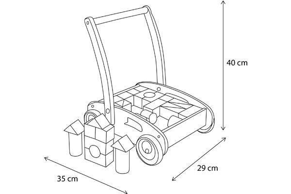 Formaat houten loopwagen.